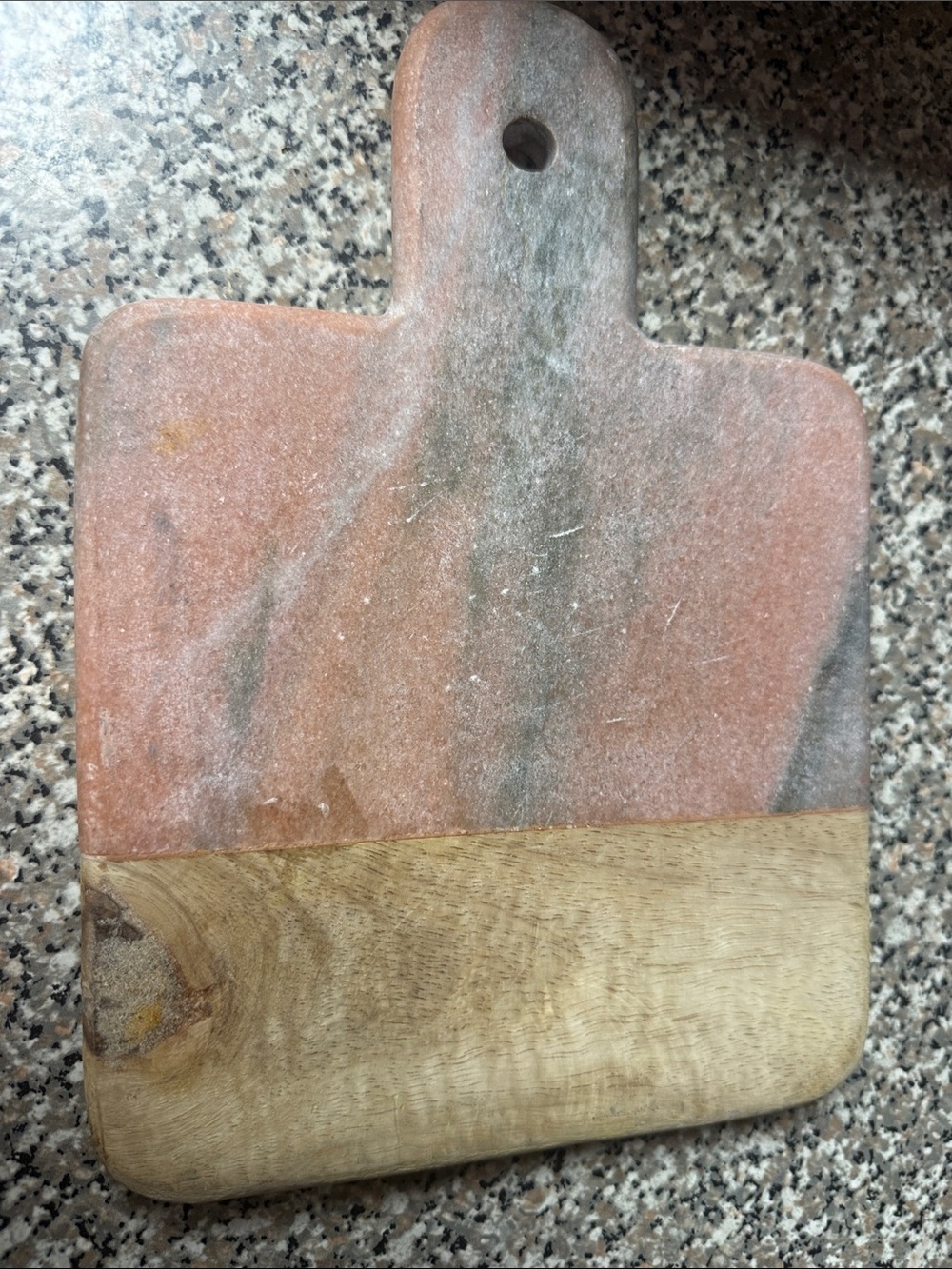 Marble & Wood Two-Tone Serving Board - Pink/Gray Charcuterie Cheese Appetiser